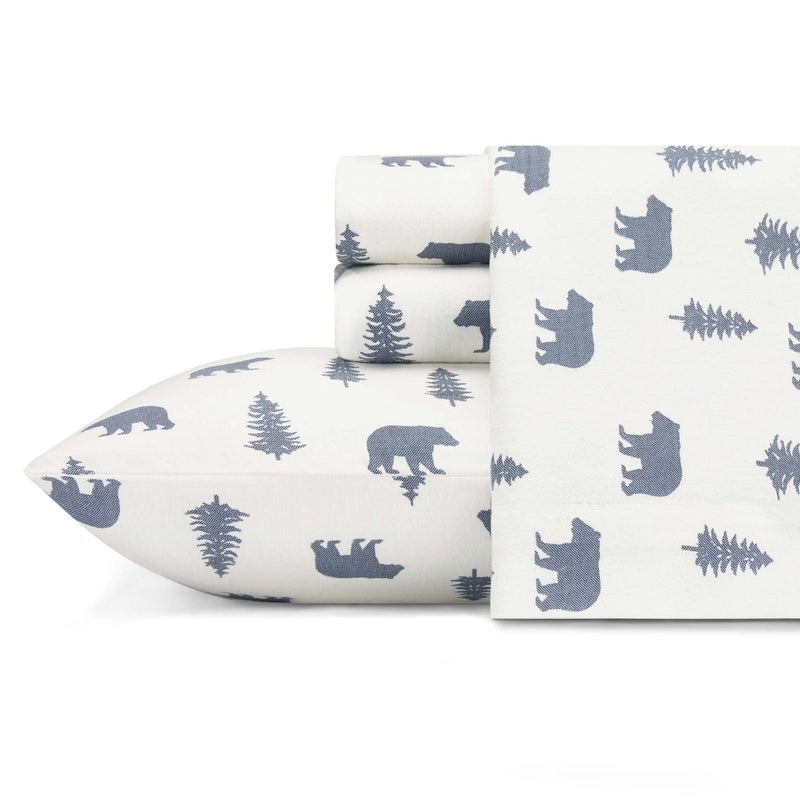 Eddie Bauer - Flannel Sheets Full Size, Anti-Pilling & Wrinkle Resistant Cotton, Touchably Soft for All-Season Comfort - Bed Sheets with Matching Pillowcases & Fitted Sheet (Bears and Trees Blue) - Image 1